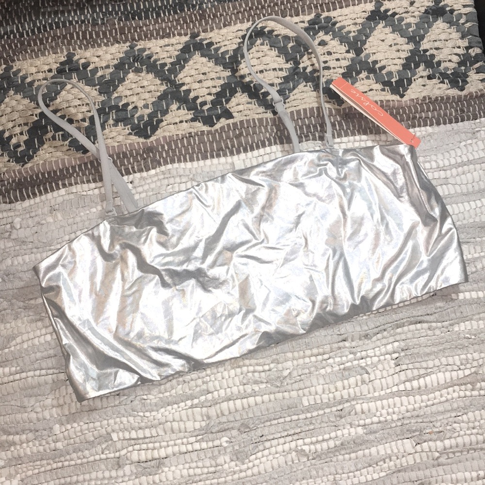 🆕🥂COLSIE Bandeau Bralette Silver Iridescent XL Convertible Straps Strapless